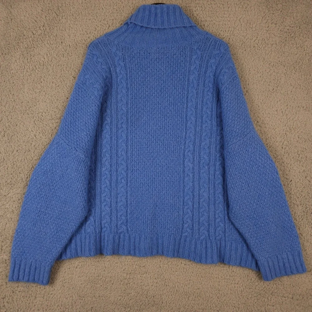 Aerie Sweater Womens L Blue Wool Blend Soft Knit Turtleneck Oversized Slouchy - Picture 2 of 11